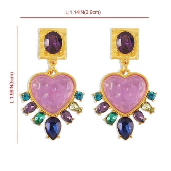 Rhinestone Decor Heart Drop Earrings - Picture 2 of 4